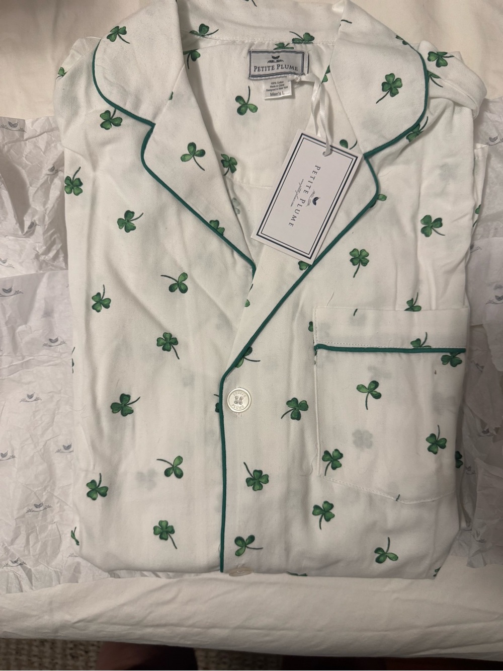 Petite Plume Men's Twill Pajama Set in Shamrocks Size L Large - Picture 2 of 3